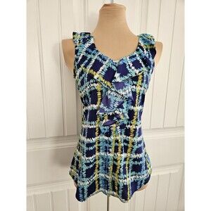 Banana Republic Blue Green And White Button Down Ruffle Blouse S